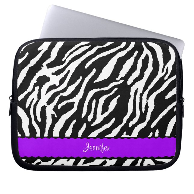 Capa Para Notebook Listra roxa com teste padrão preto e branco da (Frente)