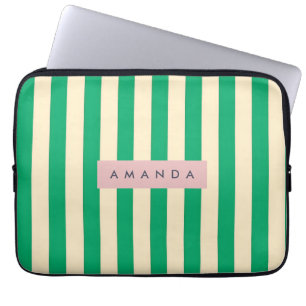Capa Para Notebook Listra Verde e Creme Vintage Personalizada