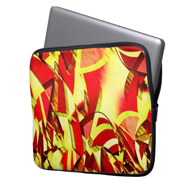 Capa Para Notebook Listras amarelas na imagem vermelha, distorcida (Frente Esquerda)