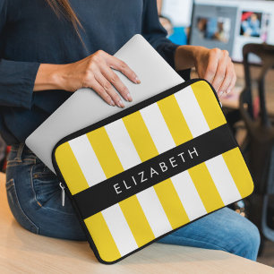 Capa Para Notebook Listras Amarelas, Padrão Striped, Linhas, Seu Nome