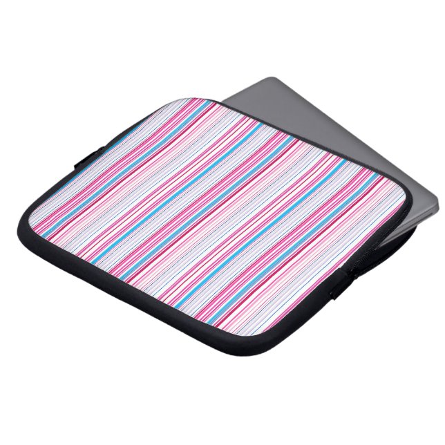 Capa Para Notebook Listras azuis rosa fofas (Frente Topo)