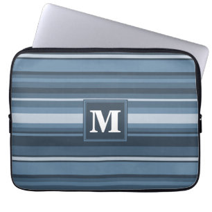 Capa Para Notebook Listras cinzento-azuis do monograma