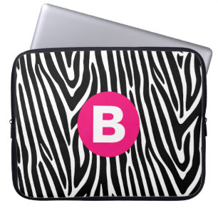 Capa Para Notebook Listras Clássicas de Zebra Monograma Rosa Vibrante