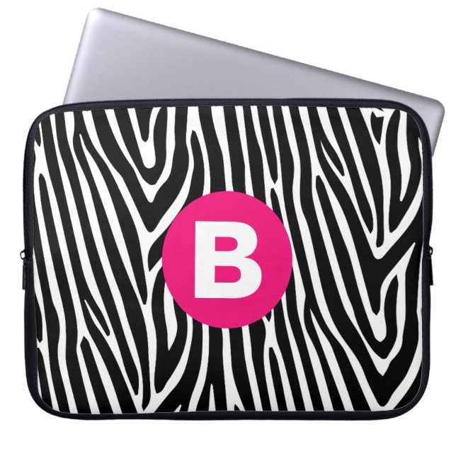 Capa Para Notebook Listras Clássicas de Zebra Monograma Rosa Vibrante (Frente)