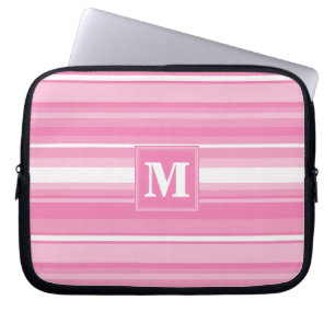 Capa Para Notebook Listras cor-de-rosa do monograma