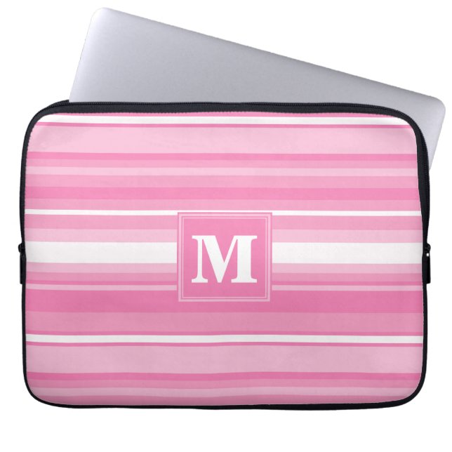 Capa Para Notebook Listras cor-de-rosa monograma (Frente)