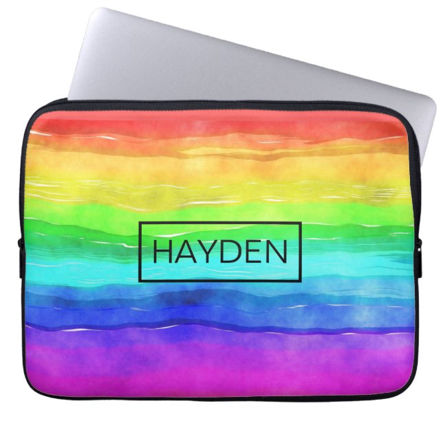 Capa Para Notebook Listras de Arco-Íris em Aquarela Personalizadas (Frente)