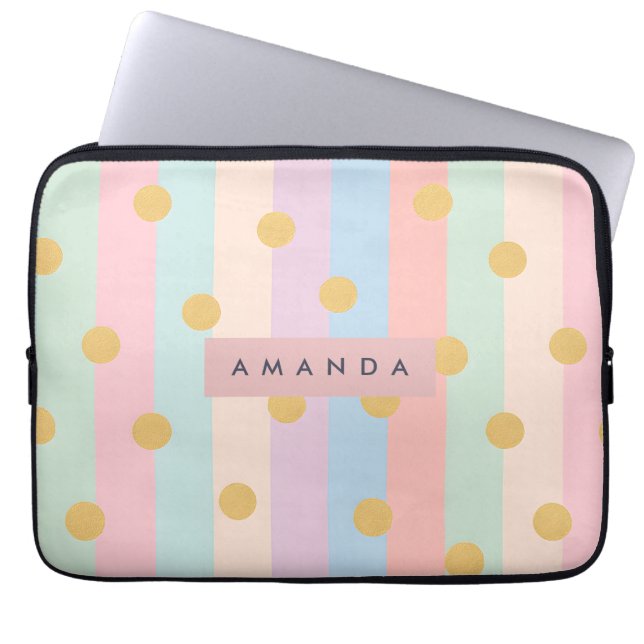 Capa Para Notebook Listras de Arco-Íris Personalizadas com Pontos (Frente)