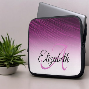 Capa Para Notebook Listras de Ombre Roxo de Nome Personalizado Elegan