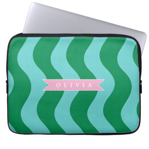 Capa Para Notebook Listras de Onda Verde Divertido Moderno Personaliz