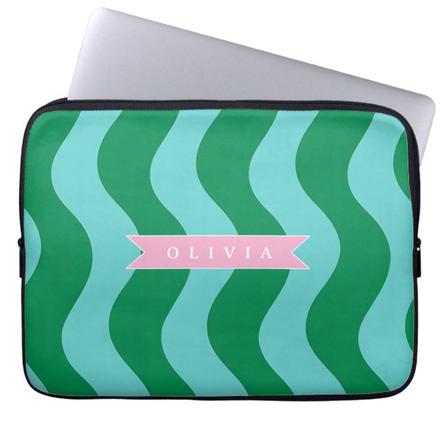Capa Para Notebook Listras de Onda Verde Divertido Moderno Personaliz (Frente)