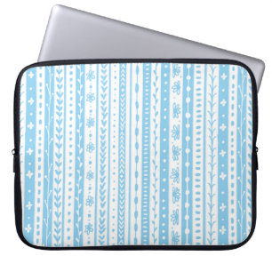Capa Para Notebook Listras de rabo florido em azul-bebê e branco