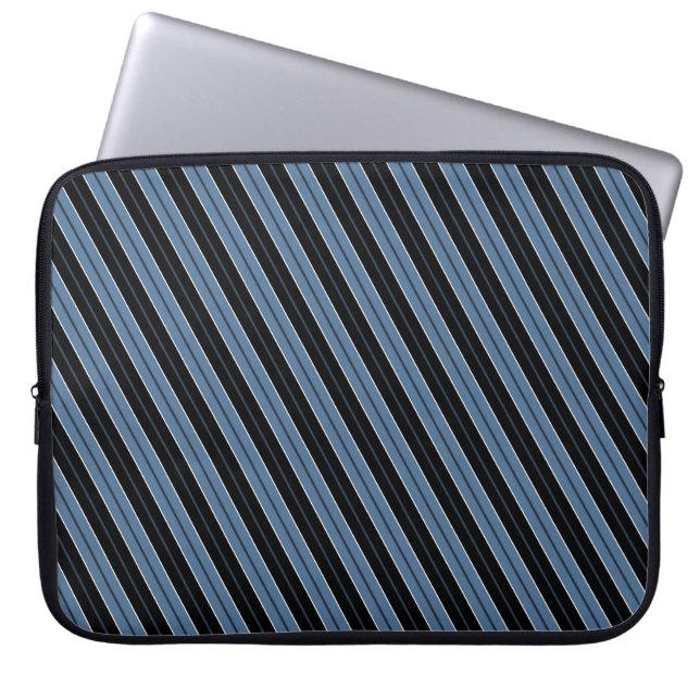 Capa Para Notebook Listras diagonais azuis pretas e brancas (Frente)