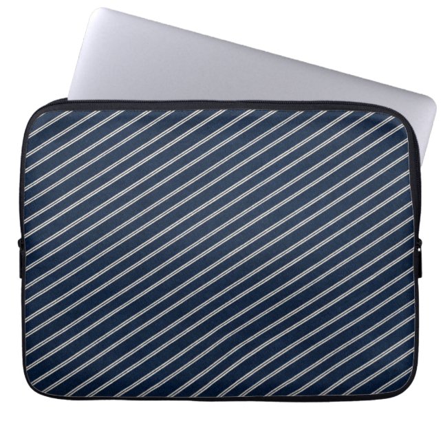 Capa Para Notebook Listras Duplas Azul Marinho Tecido Marfim (Frente)