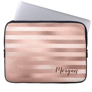 Capa Para Notebook Listras em Rose Gold, Nome ou Monograma, Vs 2