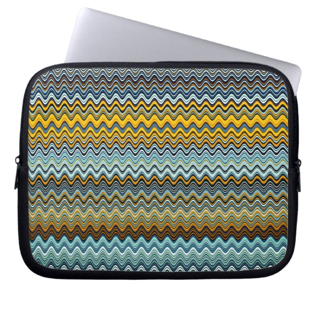 Capa Para Notebook Listras onduladas amarelas e azuis (Frente)