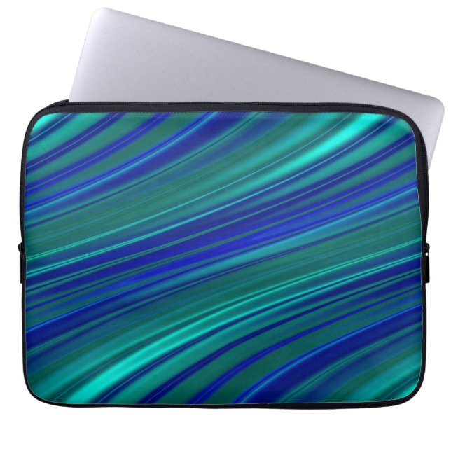 Capa Para Notebook Listras onduladas do Aqua e dos azuis marinhos (Frente)