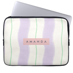 Capa Para Notebook Listras Onduladas Pastel Personalizadas em Lavanda