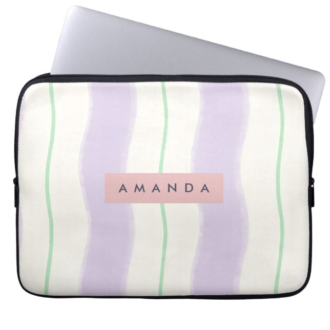 Capa Para Notebook Listras Onduladas Pastel Personalizadas em Lavanda (Frente)