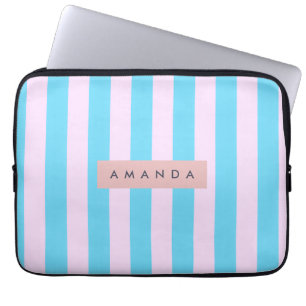 Capa Para Notebook Listras Personalizadas Rosa Pastel e Azul