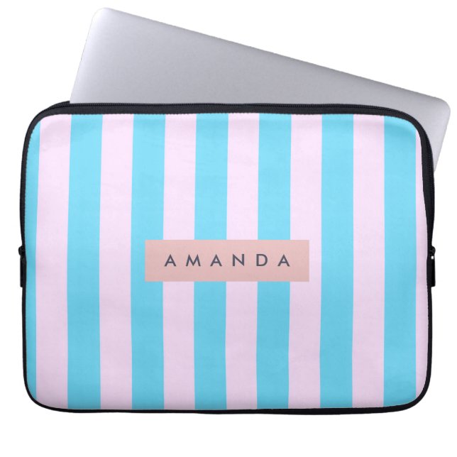 Capa Para Notebook Listras Personalizadas Rosa Pastel e Azul (Frente)