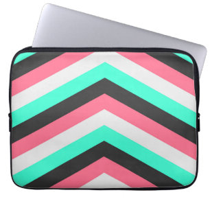 Capa Para Notebook Listras pretas do hipster do rosa e do Aqua da