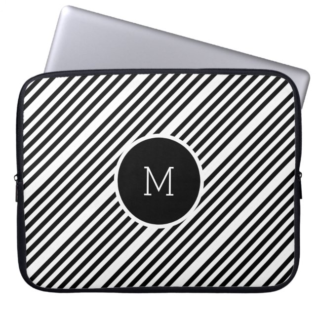 Capa Para Notebook Listras Pretas E Brancas Com Monograma (Frente)
