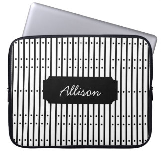 Capa Para Notebook Listras Pretas e Brancas Com Pontos, Personalizado