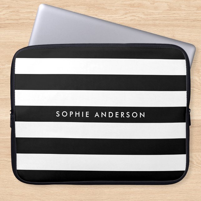 Capa Para Notebook Listras Pretas e Brancas Personalizadas (Criador carregado)