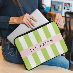 Capa Para Notebook Listras Verdes, Linhas, Padrão Retirado, Seu Nome