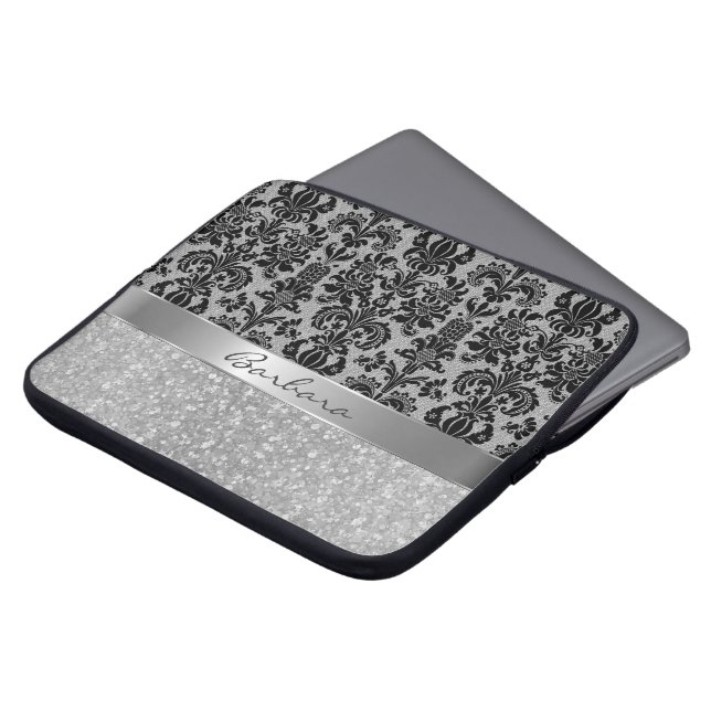 Capa Para Notebook Lítima de Padrão de Diamante Branco Preto Damasco (Frente Topo)
