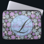 Capa Para Notebook Livro Mac/PC de 13", com volume de 13 pol.<br><div class="desc">Se você é uma menina feminina e ama feminina, esta é a bolsa de laptop para você! Personalize com seu nome inicial e não haverá outra pele como a sua! O fundo é preto, com flores vibrantes, tão femininas. Se você está interessado, há capas de iphone na minha loja que...</div>