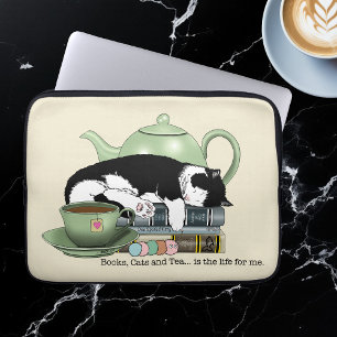 Capa Para Notebook Livros Aconchegantes Gato Smoking Chá Bule de Chá