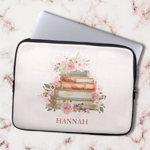 Capa Para Notebook Livros Monogramados e Rosas Pink Vintage
