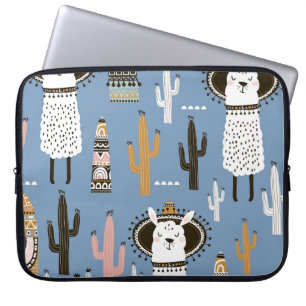 Capa Para Notebook Llama, Cactus, Padrão De Elementos Desenhados À Mã