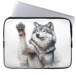 Capa Para Notebook Lobo Cinza Artístico em Aquarela
