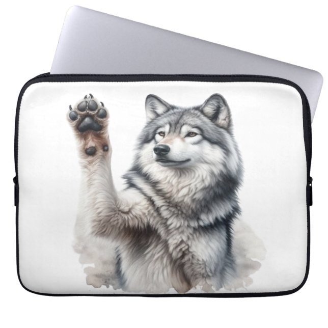 Capa Para Notebook Lobo Cinza Artístico em Aquarela (Frente)