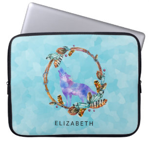 Capa Para Notebook Lobo de Aquarela Roxo com Personalidade Boho Wreat