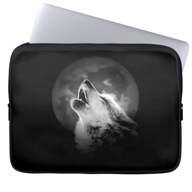 Capa Para Notebook Lobo e Lua de Howling Preto e Branco (Frente)
