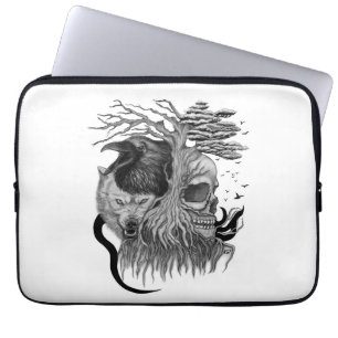 Capa Para Notebook Lobo e Raven com crânio