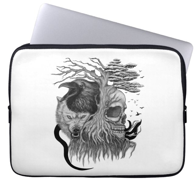 Capa Para Notebook Lobo e Raven com crânio (Frente)
