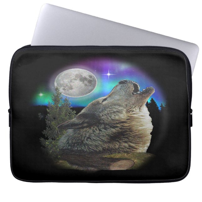 Capa Para Notebook Lobo na arte noturna (Frente)