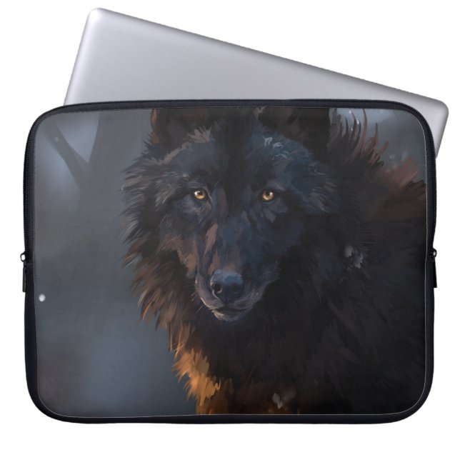 Capa Para Notebook Lobo negro (Frente)