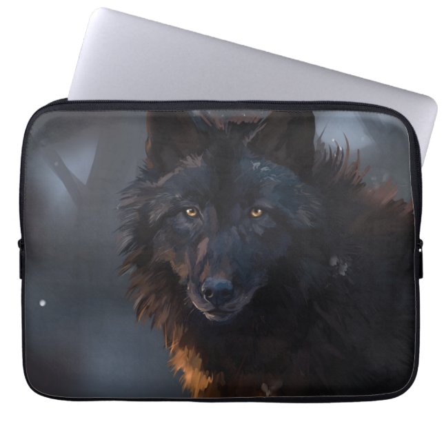 Capa Para Notebook Lobo negro (Frente)
