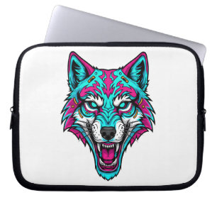 Capa Para Notebook Lobo Neon Cyberpunk - Animal Robótico Synthwave