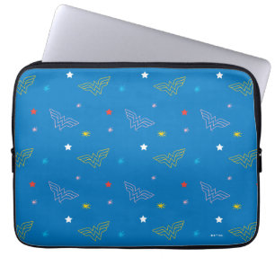 Capa Para Notebook Logotipo da Mulher-Maravilha e Estrelas em Padrão