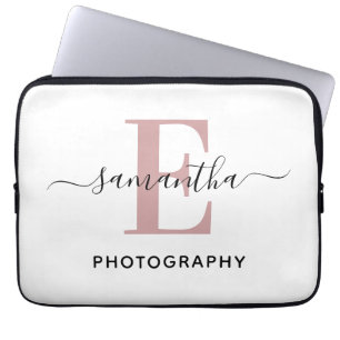Capa Para Notebook Logotipo Monograma Minimalista Dourado rosa