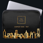 Capa Para Notebook Logotipo preto no horizonte comercial da cidade<br><div class="desc">Um fundo negro,  com uma falsa linha do horizonte de ouro como decoração. Modelo para o logotipo da sua empresa e seu nome ou texto. Ouro,  Perfeito para agentes imobiliários! Esta manga também está disponível em nossa loja sem logotipo.</div>