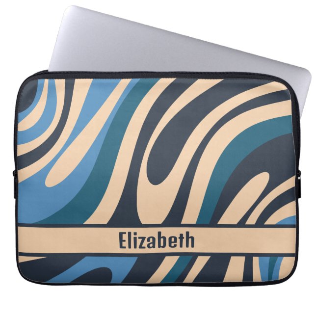 Capa Para Notebook Loops ondulados Abstrato com padrão azul e bege (Frente)