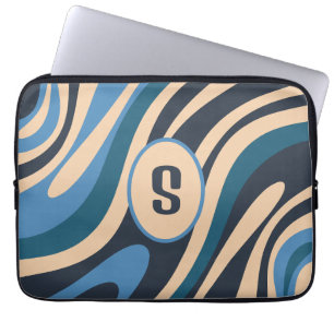 Capa Para Notebook Loops ondulados Padrão de Abstrato retroativo azul